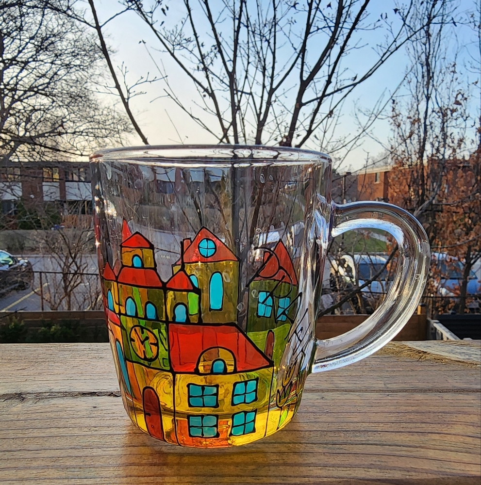 Glass Painted.Mug PRAHA 14 oz